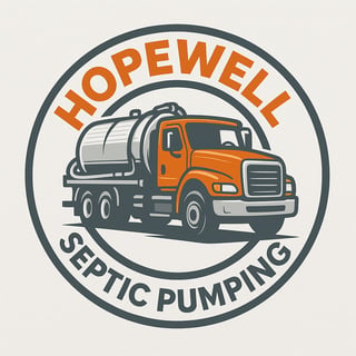 Hopewell Septic Pumping circular logo featuring an orange and gray septic truck with tank trailer